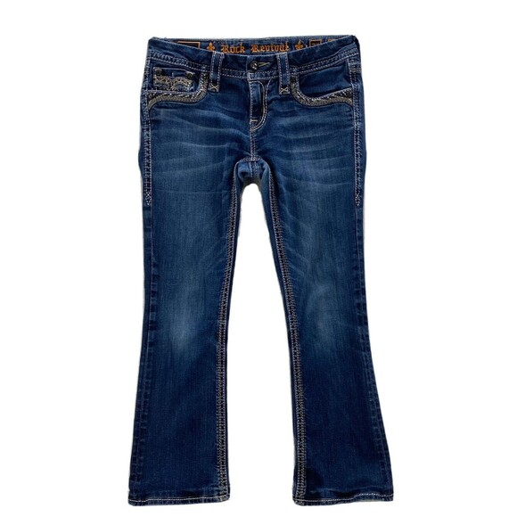Rock Revival Jeans Women 27 Blue Adorna Boot Low Rise Embellished American Denim - Picture 1 of 16